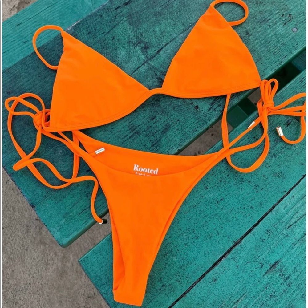 *NWT* Rooted Swim Sustainable Bright Orange Poppy String Bikini Top and Bottom